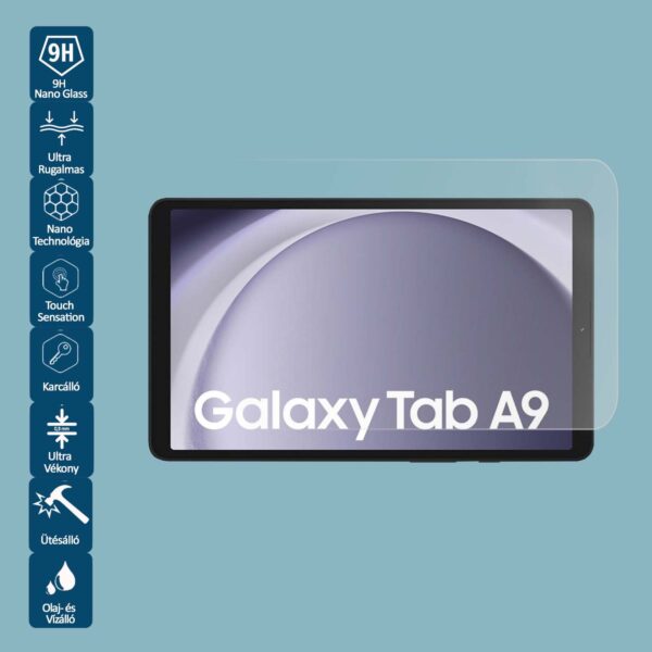 Samsung Galaxy Tab A9 SM-X115 hüvelykes tablethez készült Wontis Nano Képernyővédő Fólia, ultra vékony és 9H keménységű védelem
