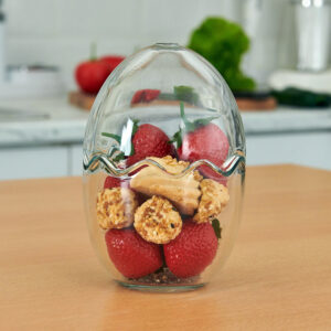 Tojás Alakú Üveg Tál Fedővel – 10×10×15 cm Dekoratív Üvegtartó Desszertekhez és Dekorációhoz